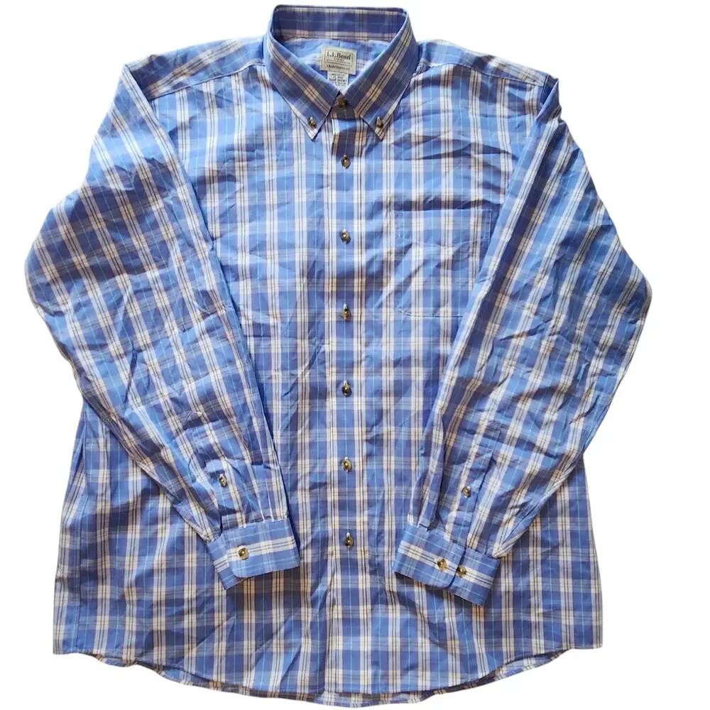 L.L. Bean Plaid Button-down Shirt, Traditional Fit Light Blue Long Sleeved Sz XL - Picture 12 of 12